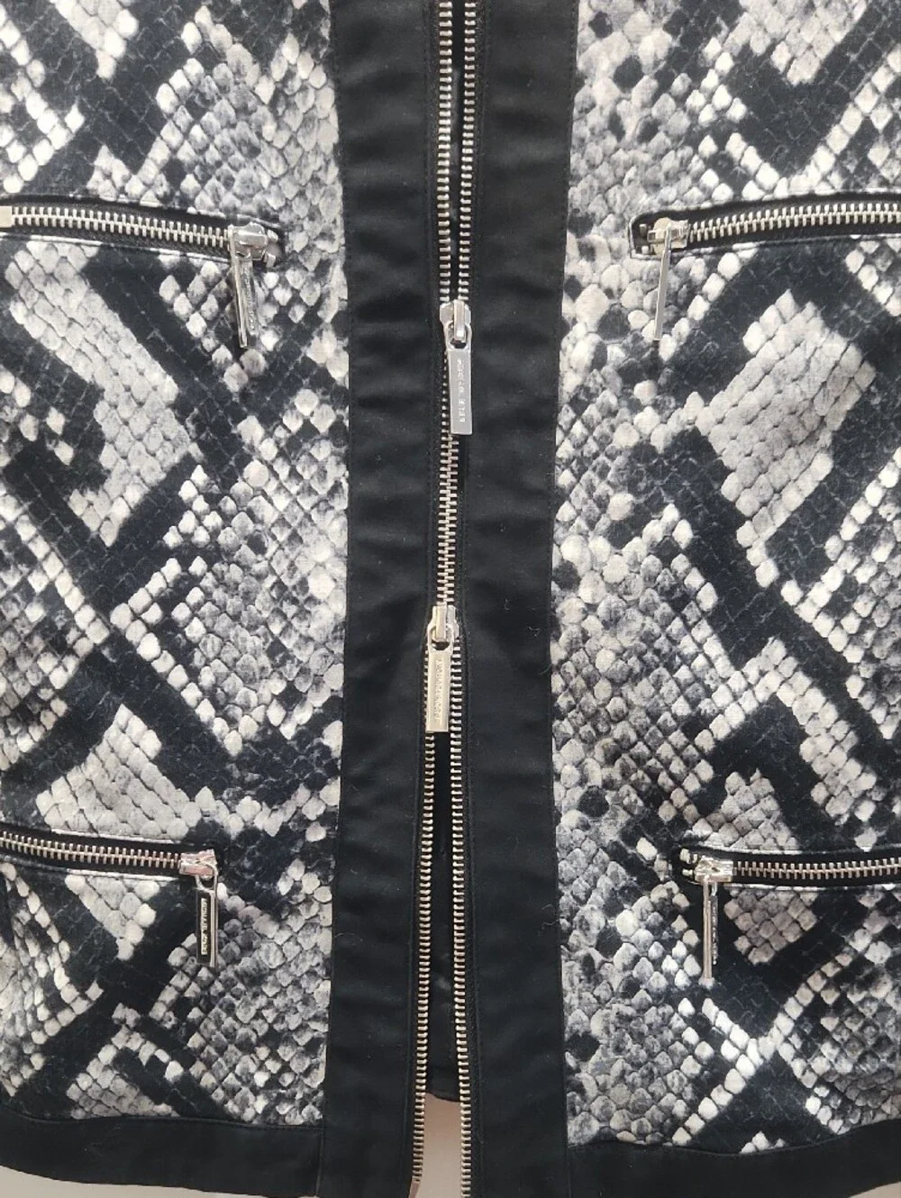 Michael Kors Black & White Snake-Print Bomber Jacket